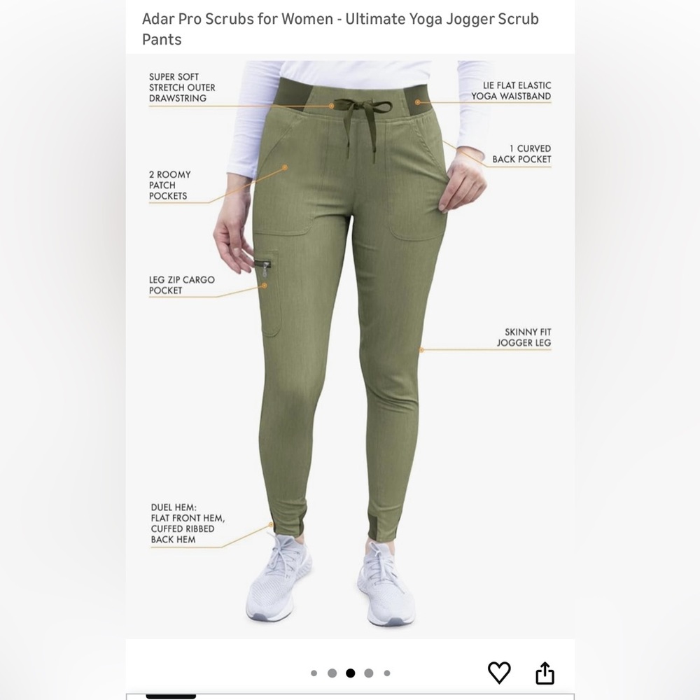 Adar Pro Scrubs Women—Ultimate Yoga Jogger Scrub Pants L/Heath Olive NWT